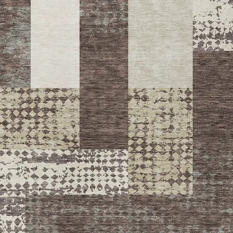 10' X 14' Brown Beige And Ivory Geometric Washable Indoor Outdoor Area Rug