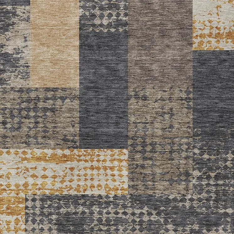3' X 5' Coffee Taupe And Gold Geometric Washable Indoor Outdoor Area Rug