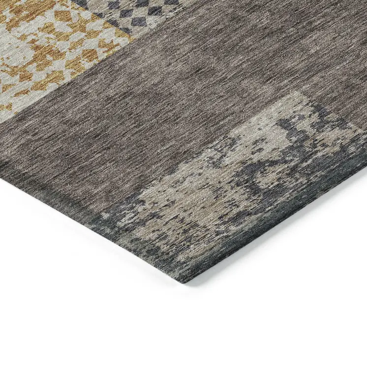 5' X 8' Coffee Taupe And Gold Geometric Washable Indoor Outdoor Area Rug
