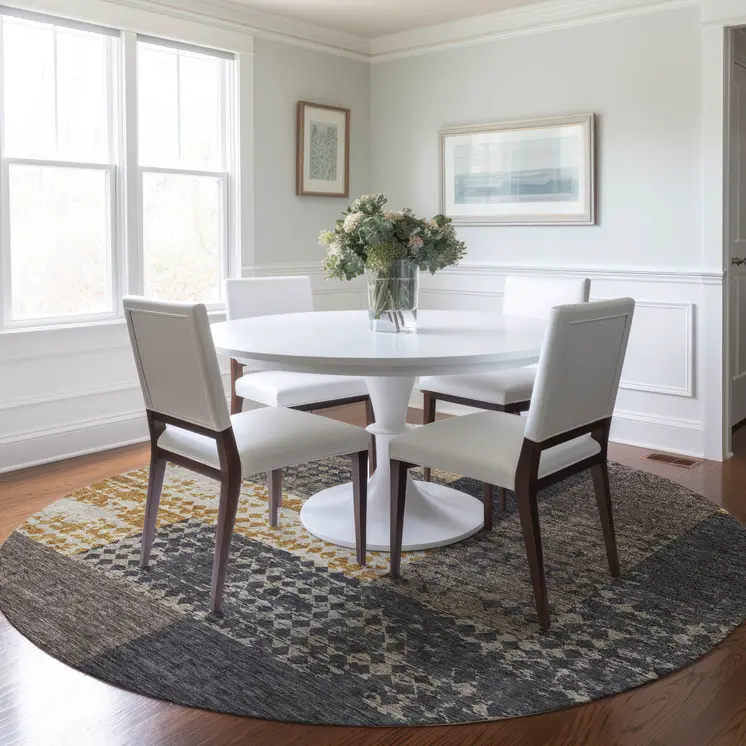 8' Coffee Taupe And Gold Round Geometric Washable Indoor Outdoor Area Rug