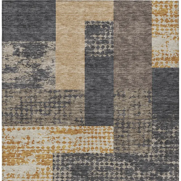 9' X 12' Coffee Taupe And Gold Geometric Washable Indoor Outdoor Area Rug