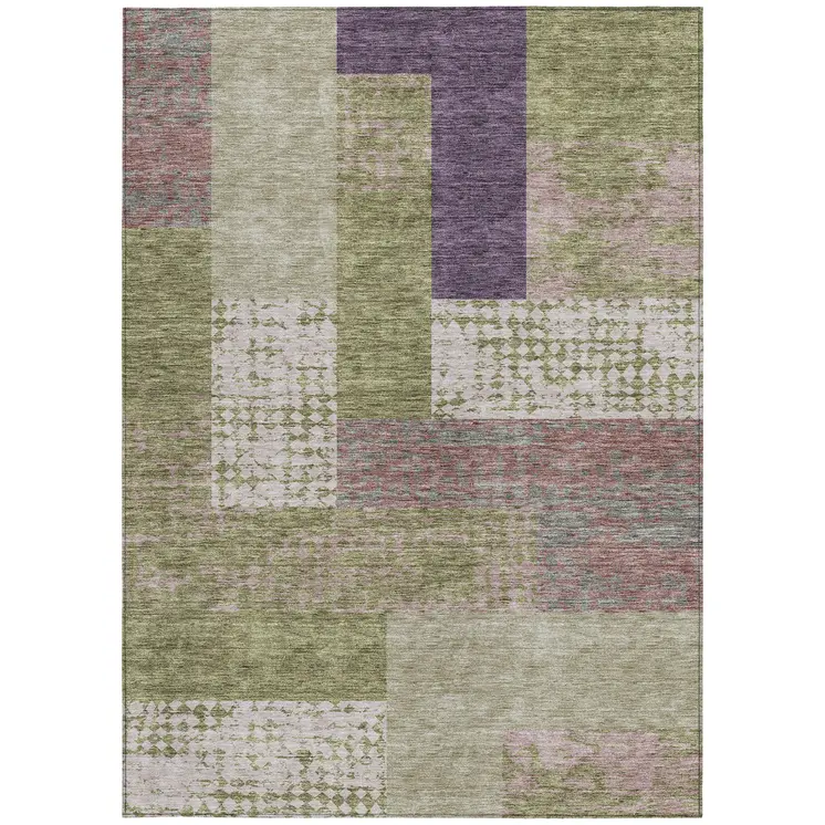 5' X 8' Green Purple And Pink Geometric Washable Indoor Outdoor Area Rug