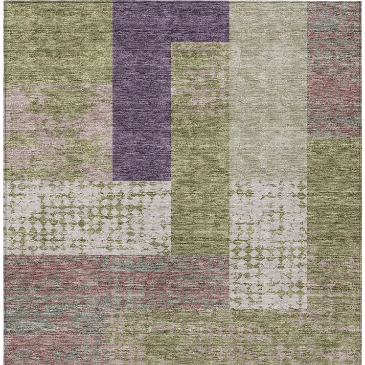 5' X 8' Green Purple And Pink Geometric Washable Indoor Outdoor Area Rug