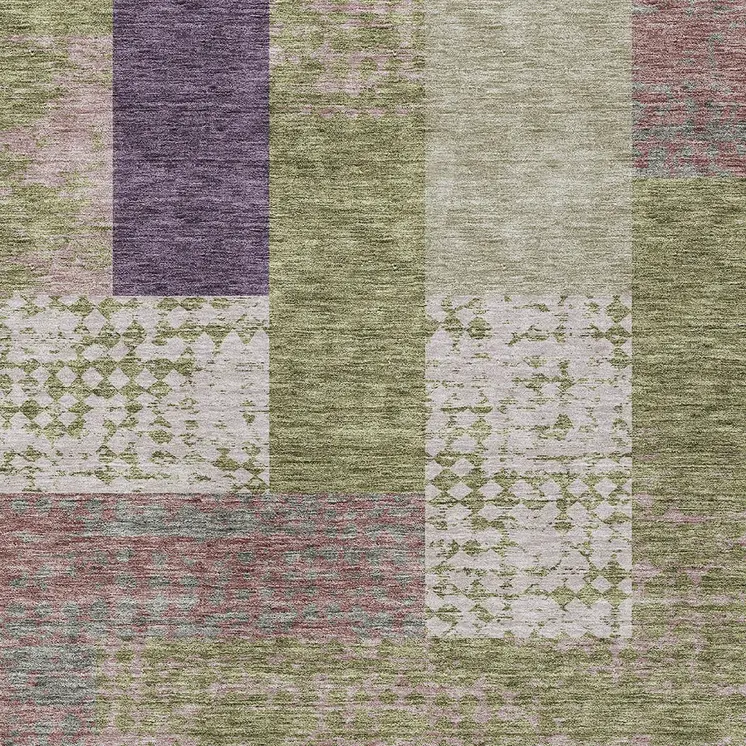 8' X 10' Green Purple And Pink Geometric Washable Indoor Outdoor Area Rug