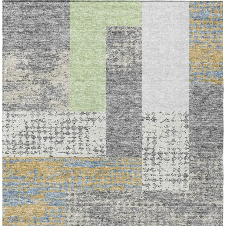 5' X 8' Gray Ivory And Mint Green Geometric Washable Indoor Outdoor Area Rug