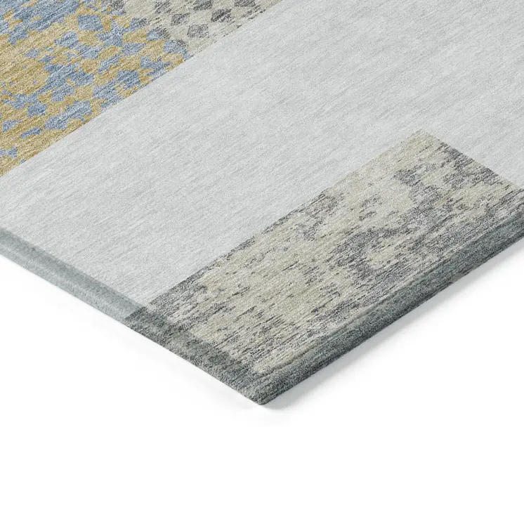 5' X 8' Gray Ivory And Mint Green Geometric Washable Indoor Outdoor Area Rug