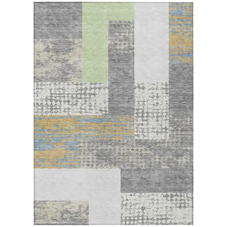 10' X 14' Gray Ivory And Mint Green Geometric Washable Indoor Outdoor Area Rug