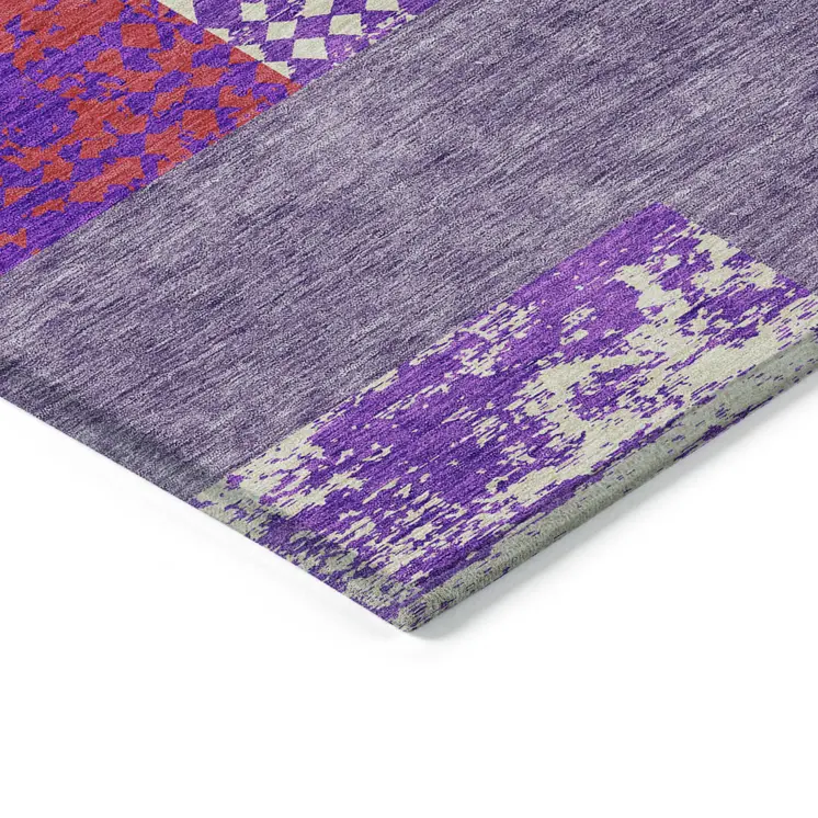 10' X 14' Lavender Ivory And Red Geometric Washable Indoor Outdoor Area Rug