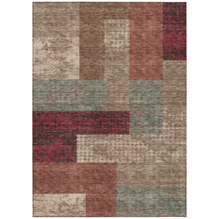 3' X 5' Brown And Terra Cotta Geometric Washable Indoor Outdoor Area Rug