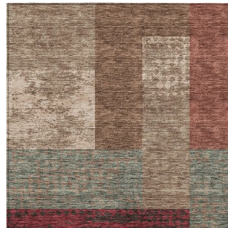3' X 5' Brown And Terra Cotta Geometric Washable Indoor Outdoor Area Rug