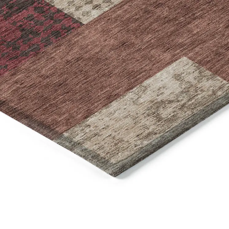 5' X 8' Brown And Terra Cotta Geometric Washable Indoor Outdoor Area Rug