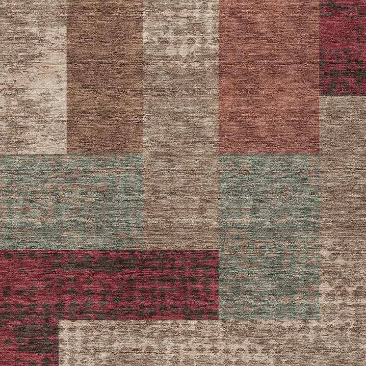 5' X 8' Brown And Terra Cotta Geometric Washable Indoor Outdoor Area Rug
