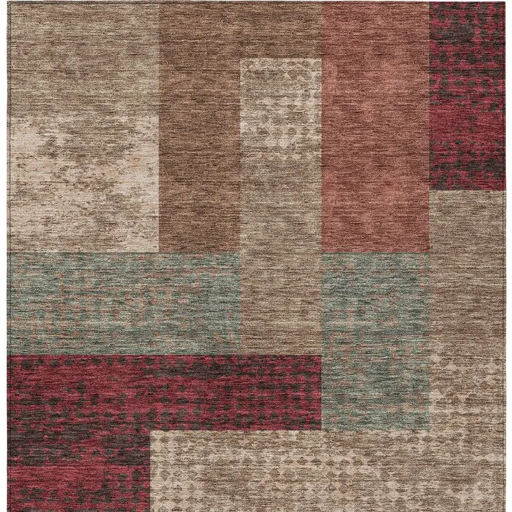 8' X 10' Brown And Terra Cotta Geometric Washable Indoor Outdoor Area Rug