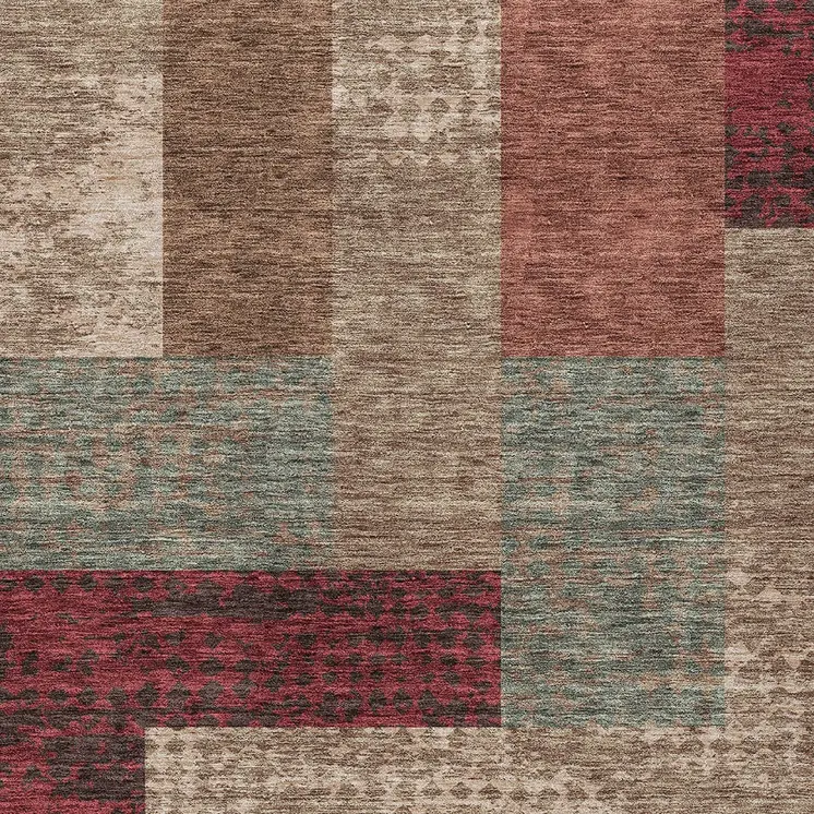 8' X 10' Brown And Terra Cotta Geometric Washable Indoor Outdoor Area Rug