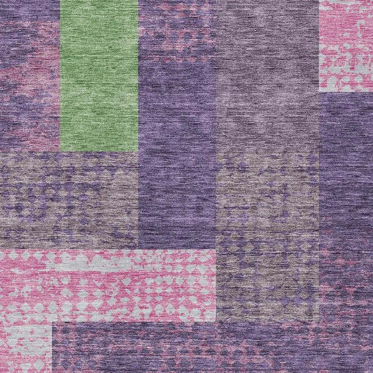 3' X 5' Purple Green And Pink Geometric Washable Indoor Outdoor Area Rug