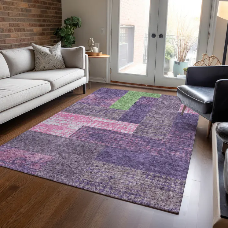 3' X 5' Purple Green And Pink Geometric Washable Indoor Outdoor Area Rug