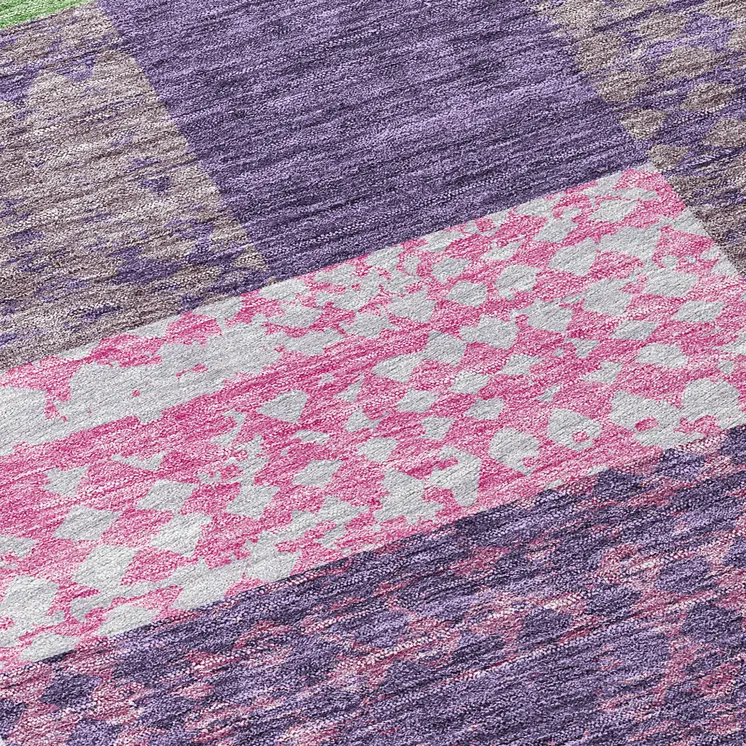 8' Purple Green And Pink Round Geometric Washable Indoor Outdoor Area Rug