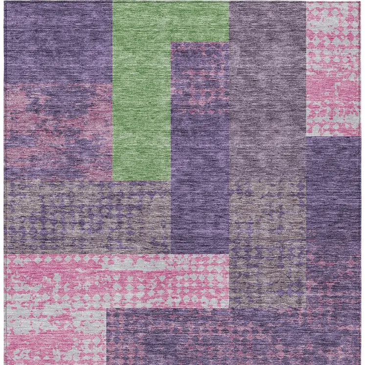 8' X 10' Purple Green And Pink Geometric Washable Indoor Outdoor Area Rug