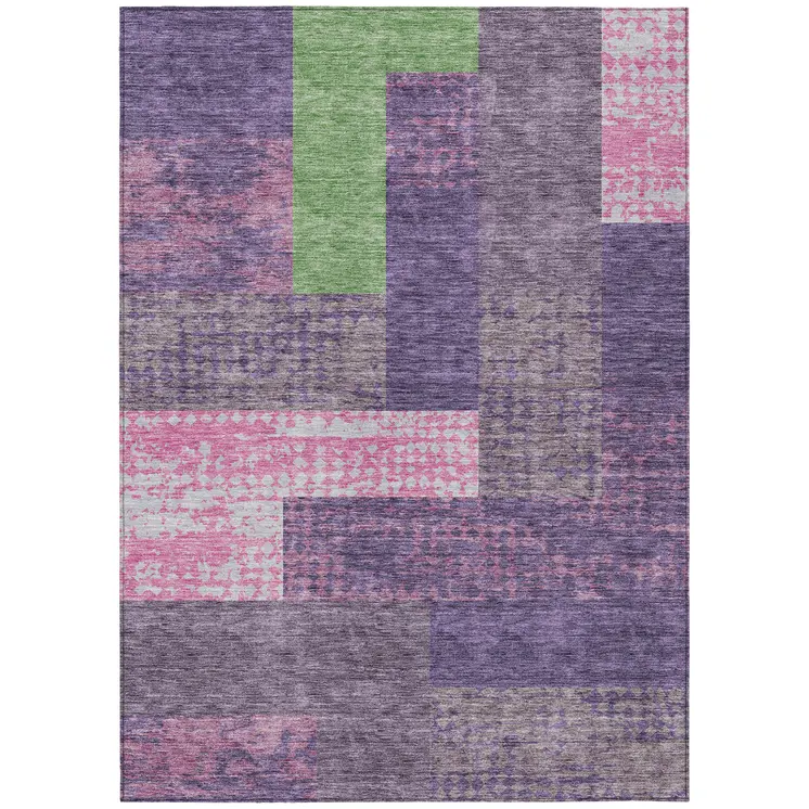 8' X 10' Purple Green And Pink Geometric Washable Indoor Outdoor Area Rug