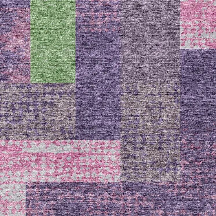 8' X 10' Purple Green And Pink Geometric Washable Indoor Outdoor Area Rug