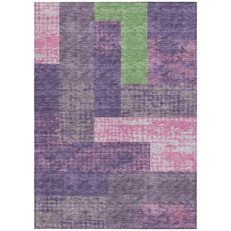 9' X 12' Purple Green And Pink Geometric Washable Indoor Outdoor Area Rug