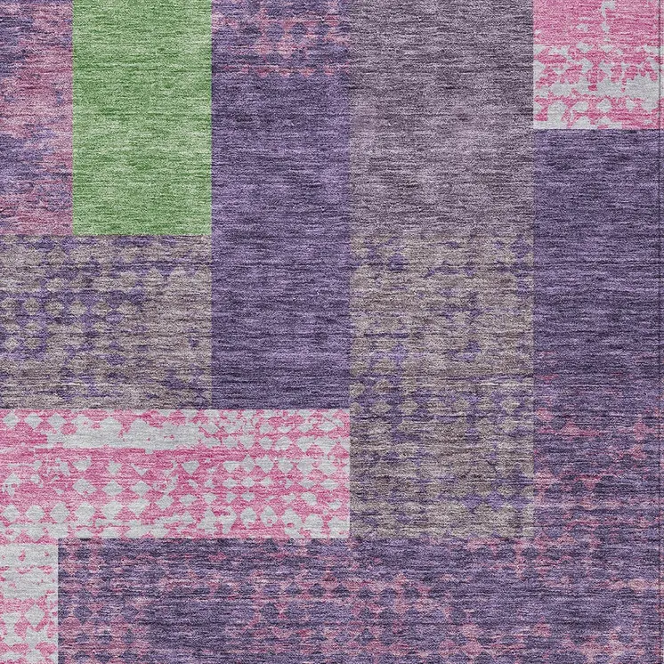 10' X 14' Purple Green And Pink Geometric Washable Indoor Outdoor Area Rug