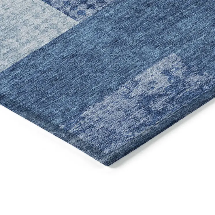 5' X 8' Navy Blue And Sky Blue Geometric Washable Indoor Outdoor Area Rug