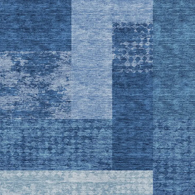 5' X 8' Navy Blue And Sky Blue Geometric Washable Indoor Outdoor Area Rug