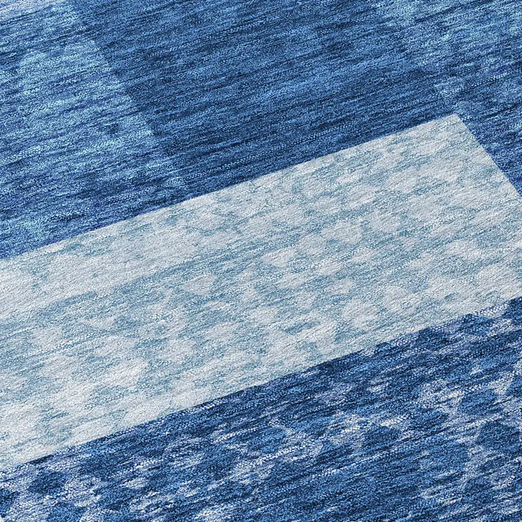 8' Navy Blue And Sky Blue Round Geometric Washable Indoor Outdoor Area Rug