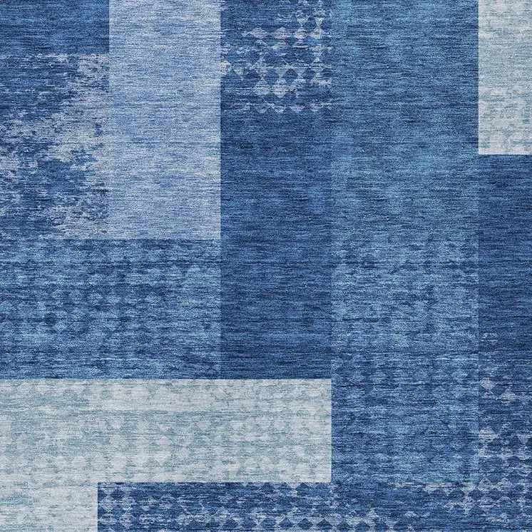 8' X 10' Navy Blue And Sky Blue Geometric Washable Indoor Outdoor Area Rug
