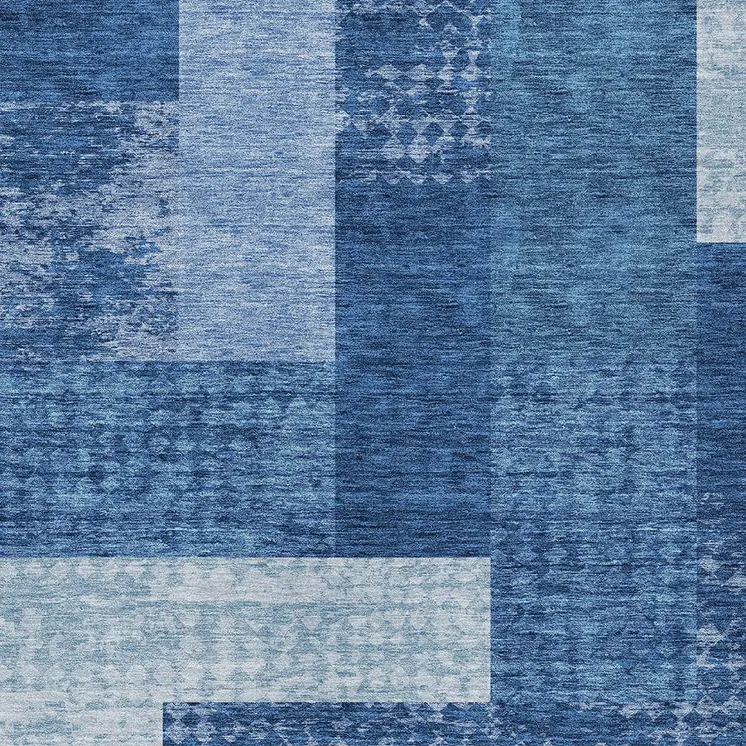 9' X 12' Navy Blue And Sky Blue Geometric Washable Indoor Outdoor Area Rug