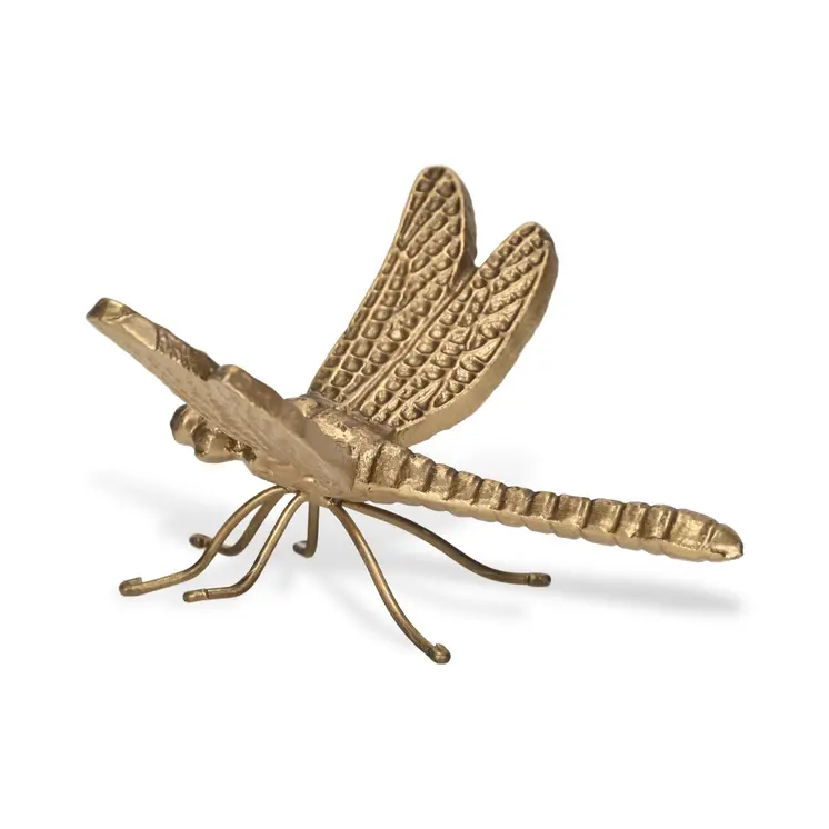 6" Antiqued Gold Cast Iron Dragonfly Figurine