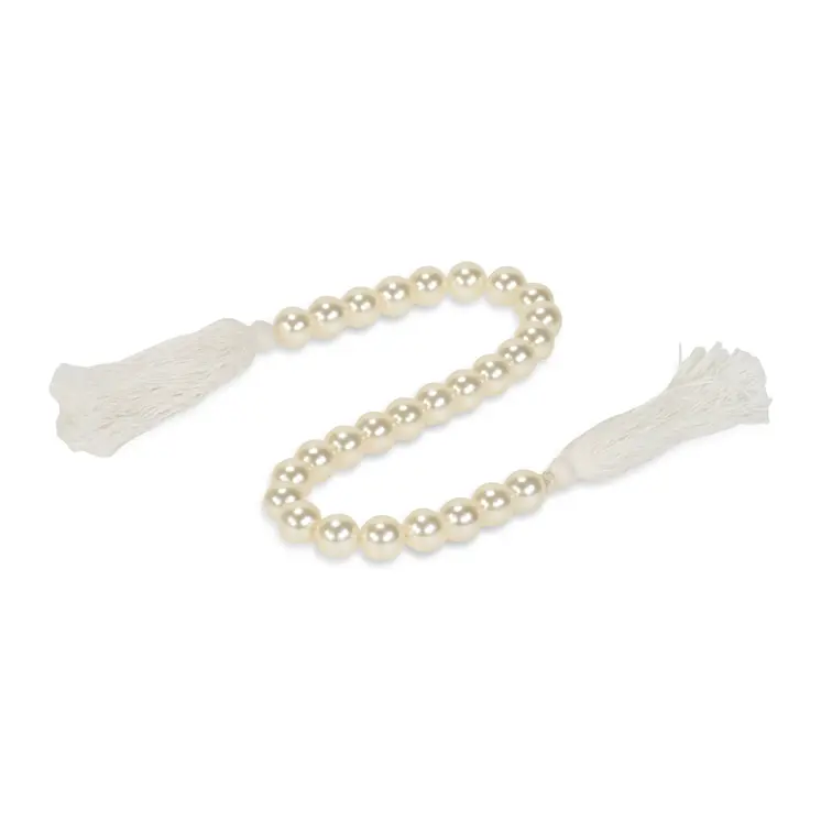24" White Pearl Beads Decorative Tassel
