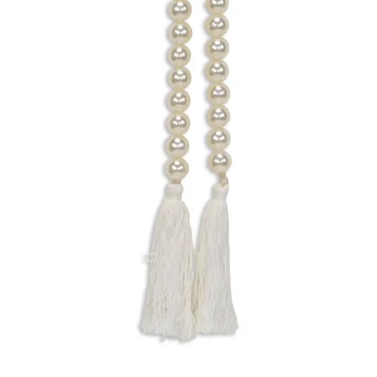24" White Pearl Beads Decorative Tassel