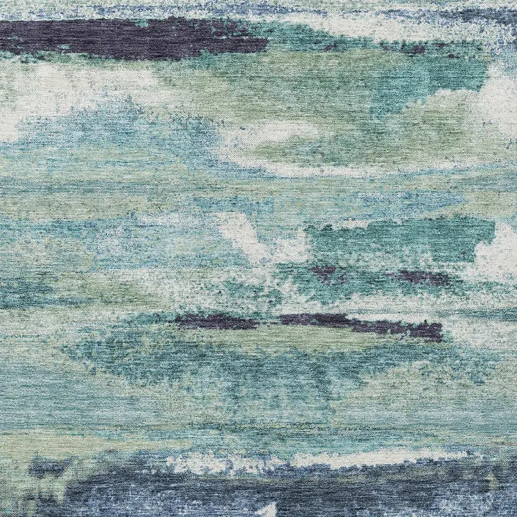 3' X 5' Sage Teal Blue And Navy Blue Abstract Washable Indoor Outdoor Area Rug
