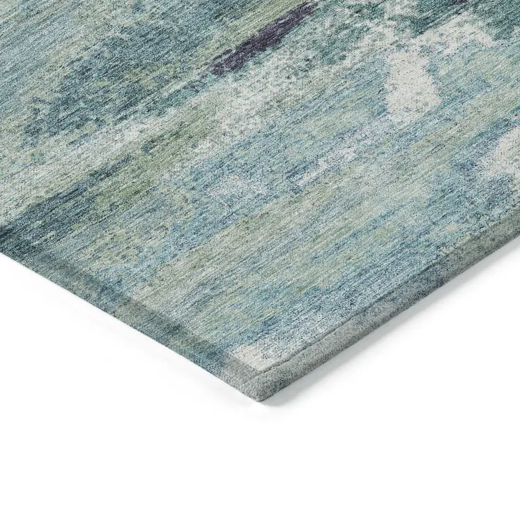 5' X 8' Sage Teal Blue And Navy Blue Abstract Washable Indoor Outdoor Area Rug