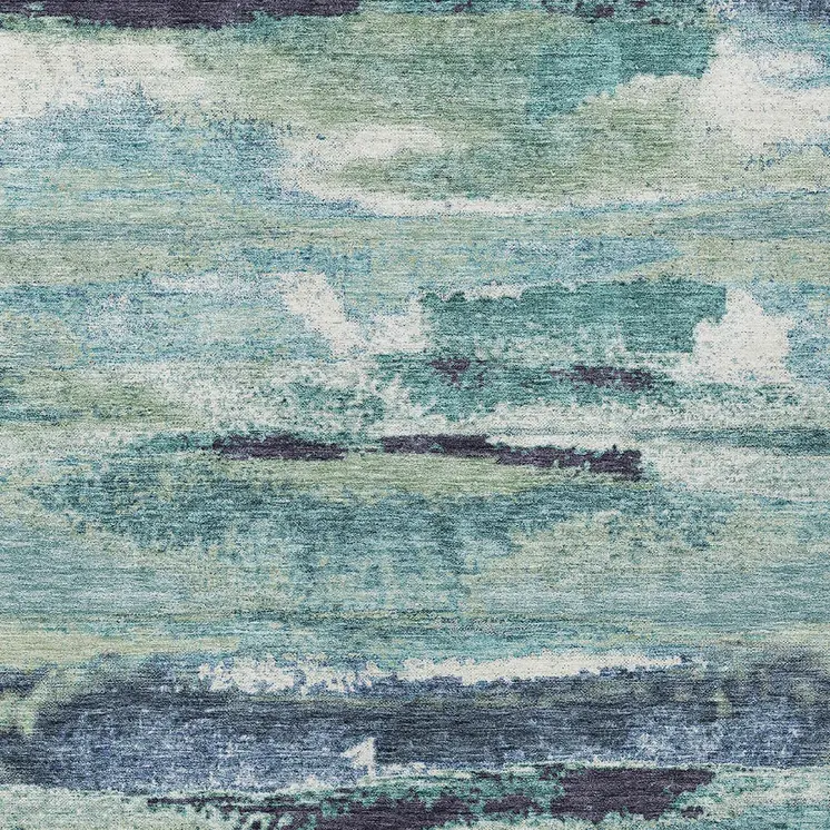 8' X 10' Sage Teal Blue And Navy Blue Abstract Washable Indoor Outdoor Area Rug