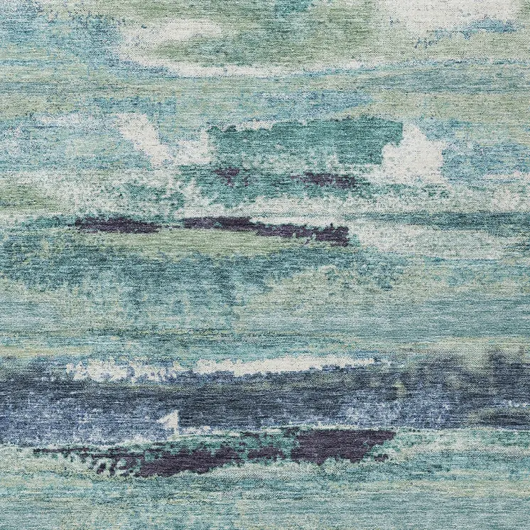 9' X 12' Sage Teal Blue And Navy Blue Abstract Washable Indoor Outdoor Area Rug