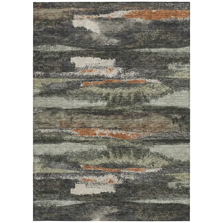3' X 5' Charcoal Copper And Ivory Abstract Washable Indoor Outdoor Area Rug