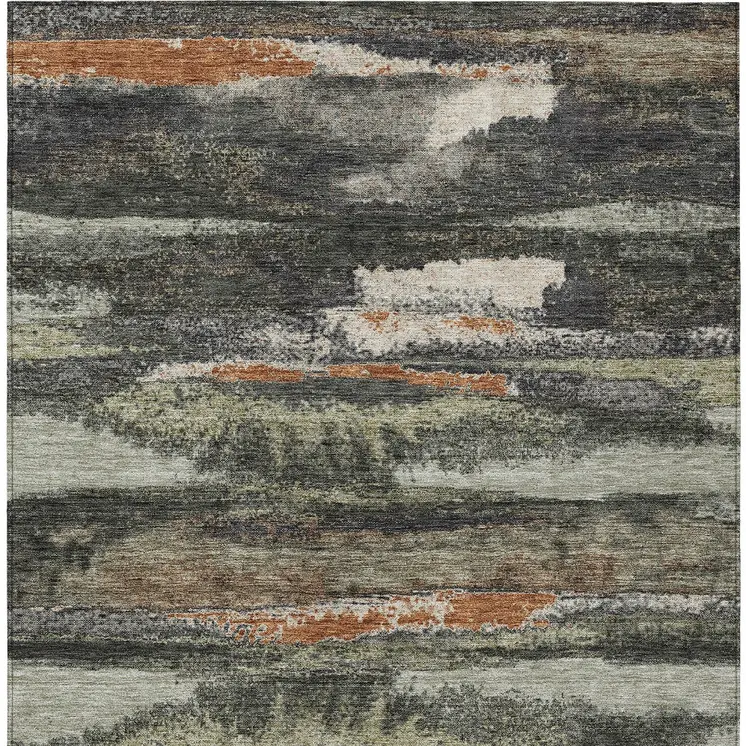 10' X 14' Charcoal Copper And Ivory Abstract Washable Indoor Outdoor Area Rug