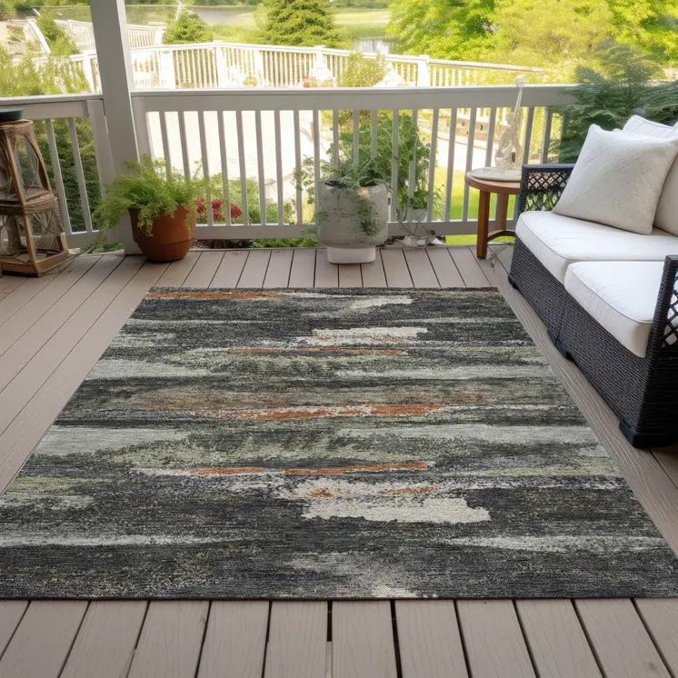 10' X 14' Charcoal Copper And Ivory Abstract Washable Indoor Outdoor Area Rug