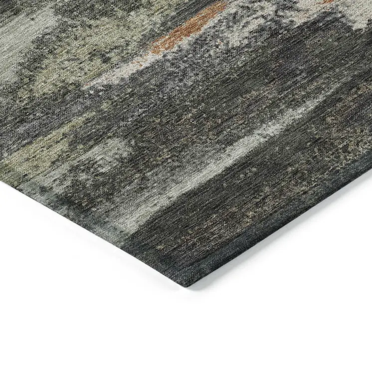 10' X 14' Charcoal Copper And Ivory Abstract Washable Indoor Outdoor Area Rug