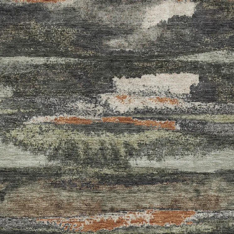 10' X 14' Charcoal Copper And Ivory Abstract Washable Indoor Outdoor Area Rug