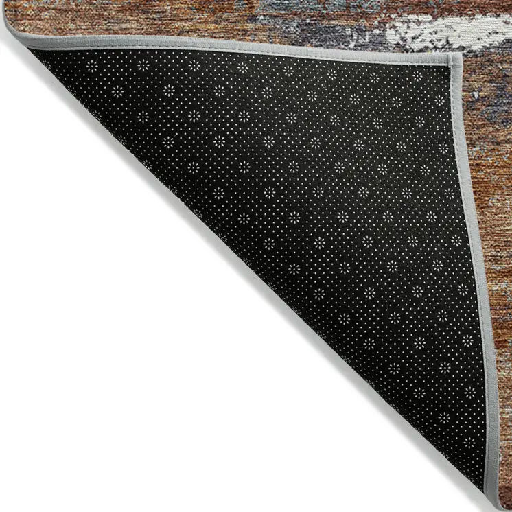 5' X 8' Copper Rust And Ivory Abstract Washable Indoor Outdoor Area Rug