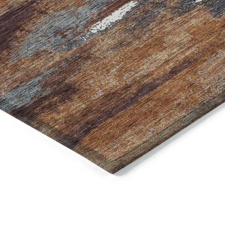 5' X 8' Copper Rust And Ivory Abstract Washable Indoor Outdoor Area Rug