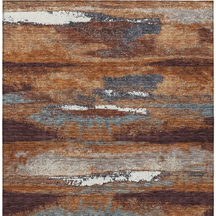 5' X 8' Copper Rust And Ivory Abstract Washable Indoor Outdoor Area Rug
