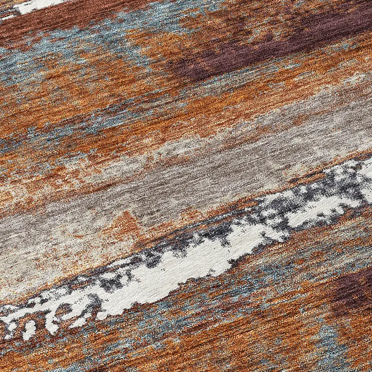 5' X 8' Copper Rust And Ivory Abstract Washable Indoor Outdoor Area Rug