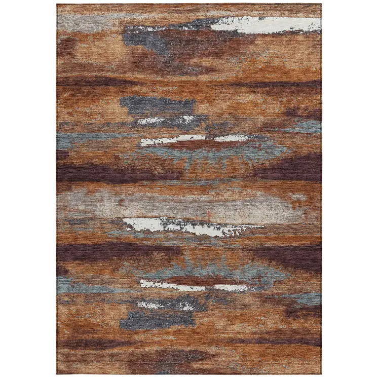 8' X 10' Copper Rust And Ivory Abstract Washable Indoor Outdoor Area Rug
