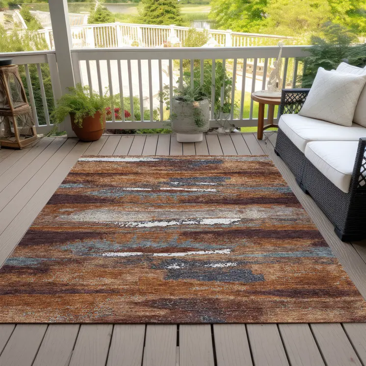 8' X 10' Copper Rust And Ivory Abstract Washable Indoor Outdoor Area Rug