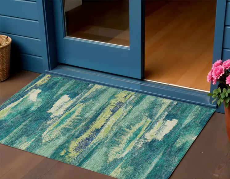 3' X 5' Emerald And Lime Green Abstract Washable Indoor Outdoor Area Rug